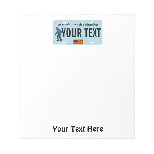 Bloc-note Plaque de licence Sasquatch de la Colombie-Britann (Devant)