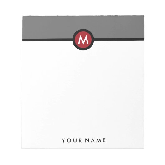 Bloc-note Plaque de note Monogramme moderne - noir/rouge/gri (Devant)