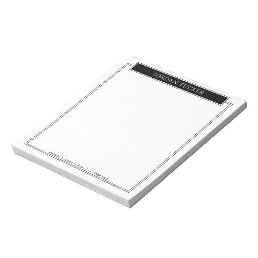 Bloc-note Plaque nominative noir et blanc de bordure moderne (Tourné)