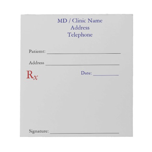 Bloc-note Plaquettes de prescription manuelles (Gris) (Devant)