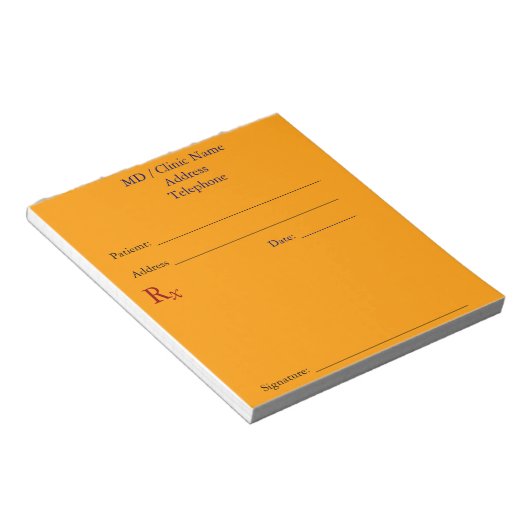 Bloc-note Plaquettes de prescription manuelles (orange vif) (Incliné)