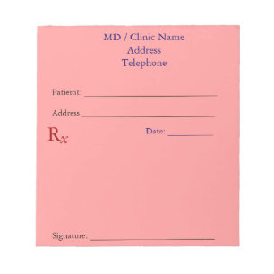 Bloc-note Plaquettes de prescription manuelles (rose pâle)