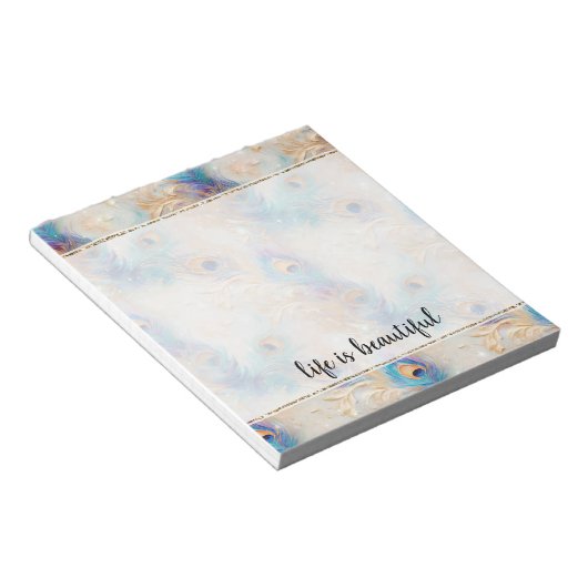 Bloc-note Plumes Aqua White Gold Peacock (Incliné)