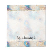 Bloc-note Plumes Aqua White Gold Peacock (Devant)