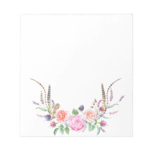 Bloc-note Plumes florales bleues de baies de pêche rose