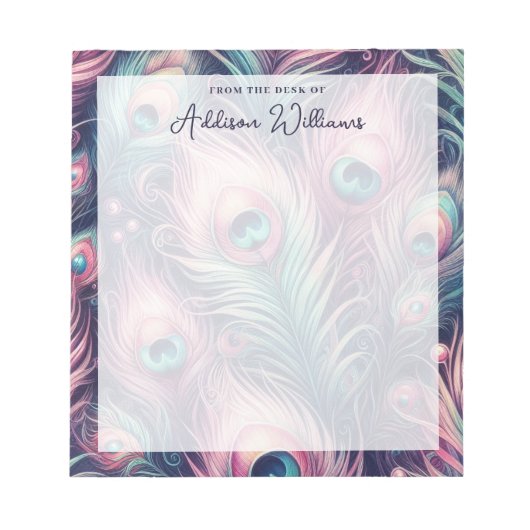Bloc-note Plumes rose Peacock Nom personnalisé (Devant)