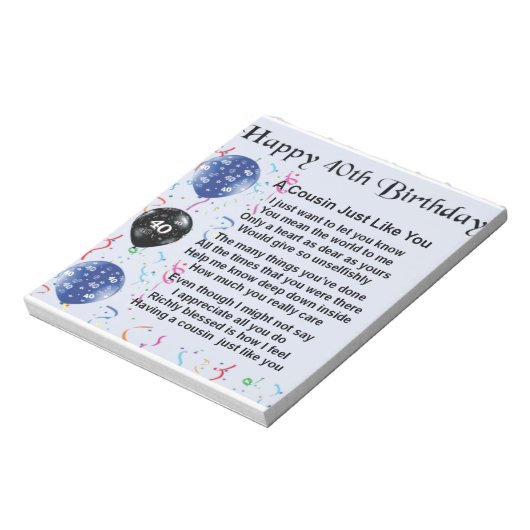 Bloc-note Poème Cousin 40e anniversaire (Tourné)