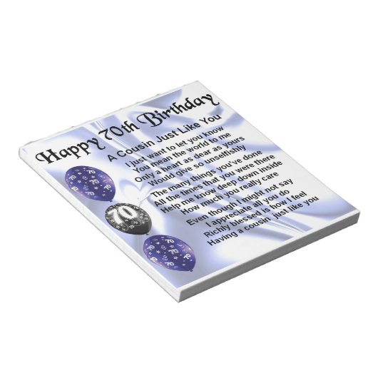 Bloc-note Poème Cousin 70e anniversaire (Incliné)