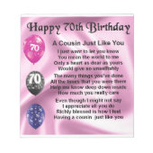 Bloc-note Poème Cousin - Rose - 70e anniversaire (Devant)