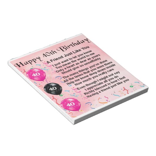 Bloc-note Poème d'ami - 40e anniversaire (Incliné)