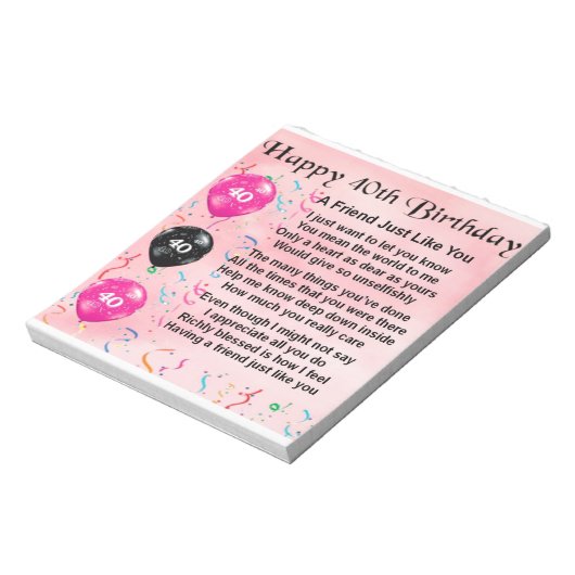 Bloc-note Poème d'ami - 40e anniversaire (Tourné)