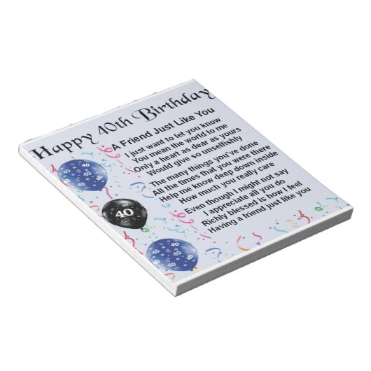 Bloc-note Poème d'ami 40e anniversaire (Incliné)