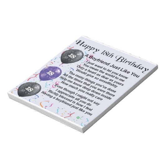 Bloc-note Poème de copain - 18ème anniversaire (Tourné)