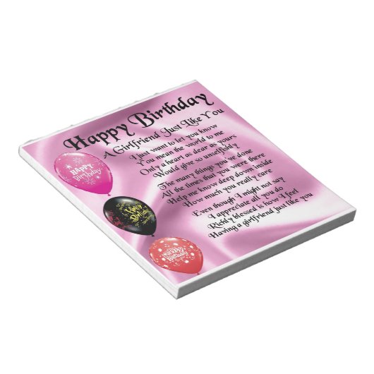 Bloc-note Poème de copine - Joyeux anniversaire (Incliné)