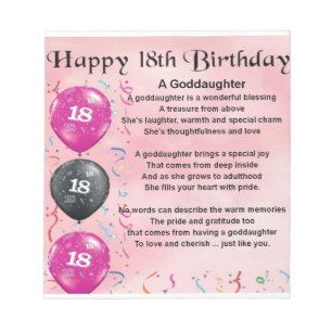 Bloc-note Poème de filleule - 18ème anniversaire