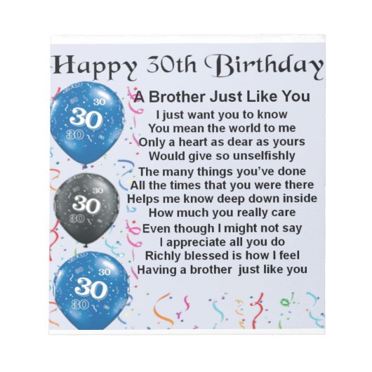 Bloc-note Poème de frère 30e anniversaire (Devant)