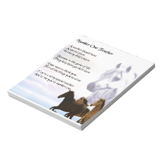 Bloc-note Poème de l'enseignant - Design de chevaux (Tourné)