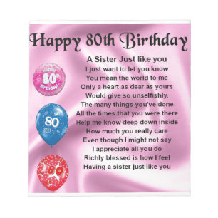 Bloc-note Poème de soeur - quatre-vingtième anniversaire