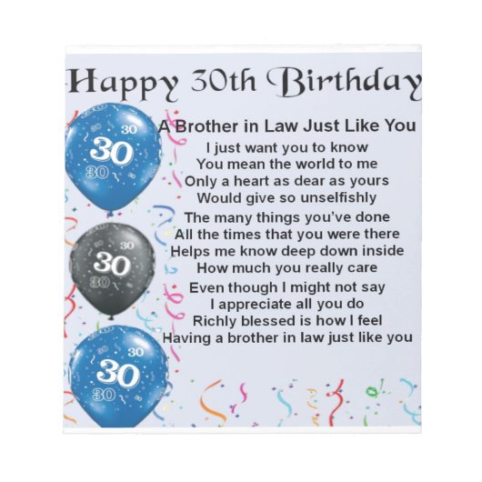 Bloc-note Poème Frère en Droit 30e anniversaire (Devant)