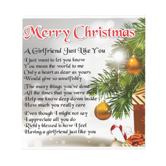 Bloc-note Poème Girfriend - Design de Noël (Devant)