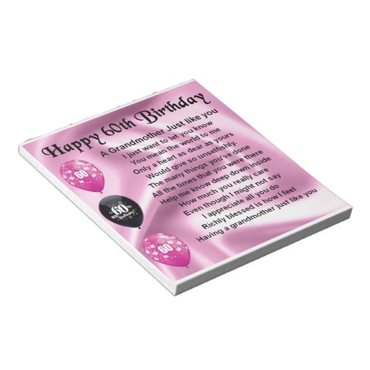 Bloc-note Poème grand-mère - 60ème anniversaire (Incliné)
