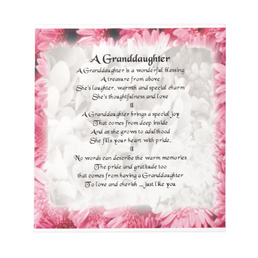 Bloc-note Poème Grandgirl - Design Floral Rose (Devant)