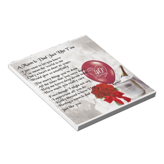 Bloc-note Poème maman et papa - 40e anniversaire de Mariage (Incliné)