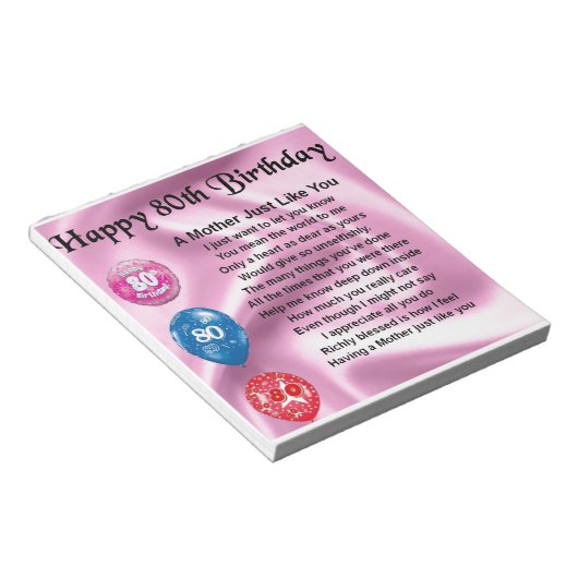 Bloc-note Poème Mère - 80e anniversaire (Incliné)
