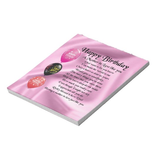 Bloc-note Poème Mère en Droit - Joyeux anniversaire (Tourné)