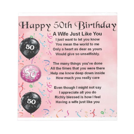 Bloc-note Poème pour femme - 50e anniversaire (Devant)