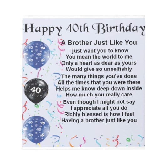 Bloc-note Poème pour un frère 40e anniversaire (Devant)