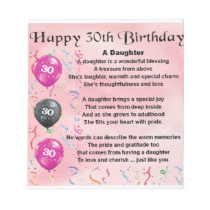 Bloc-note Poème pour une fille 30e anniversaire