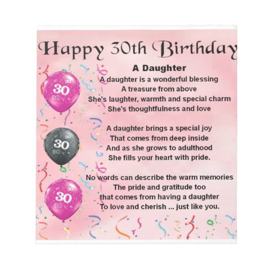 Bloc-note Poème pour une fille 30e anniversaire (Devant)