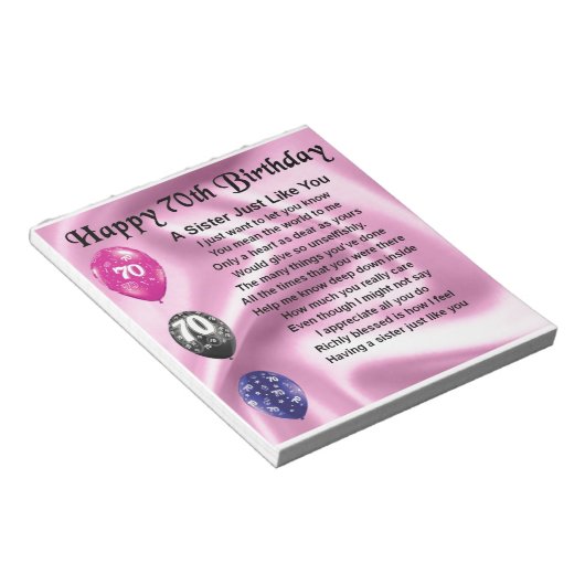 Bloc-note Poème soeur - 70e anniversaire (Incliné)