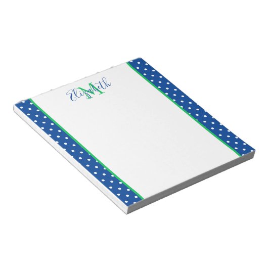 Bloc-note Pointe marine et blanche avec Monogramme vert (Incliné)