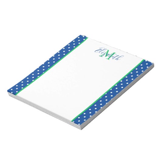 Bloc-note Pointe marine et blanche avec Monogramme vert (Tourné)