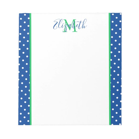 Bloc-note Pointe marine et blanche avec Monogramme vert (Devant)