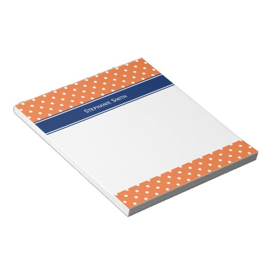 Bloc-note Pointe Polka blanche orange avec Bleu Royal (Incliné)