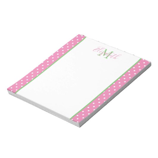 Bloc-note Pointe rose et blanche avec Monogramme vert (Tourné)