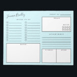 Bloc-note Points blancs discrètes Organisateur quotidien ble<br><div class="desc">Bloc-notes en bleu avec un motif discret,  avec une liste de choses à faire,  de l'espace pour prendre des notes,  des rendez-vous,  votre humeur quotidienne et l'exercice,  vos repas et votre apport d'eau. Ajoutez aussi votre nom !</div>
