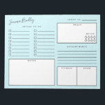 Bloc-note Points blancs discrètes Organisateur quotidien ble<br><div class="desc">Bloc-notes en bleu avec un motif discret,  avec une liste de choses à faire,  de l'espace pour prendre des notes,  des rendez-vous,  votre humeur quotidienne et l'exercice,  vos repas et votre apport d'eau. Ajoutez aussi votre nom !</div>