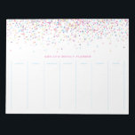Bloc-note Points Confetti colorés Planificateur hebdomadaire<br><div class="desc">Points Confetti colorés Planificateur hebdomadaire personnalisé | Planifiez et planifiez votre semaine avec ce planificateur hebdomadaire moderne. Il est composé de points de confettis rose,  violet et bleu. Ce planificateur hebdomadaire festif sera parfait comme cadeau. Personnalisez en ajoutant vos propres détails.</div>