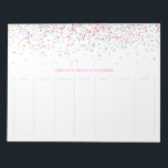 Bloc-note Points Confetti colorés Planificateur hebdomadaire<br><div class="desc">Points Confetti colorés Planificateur hebdomadaire personnalisé | Planifiez et planifiez votre semaine avec ce planificateur hebdomadaire moderne. Il est composé de points de confettis rose,  violet et bleu. Ce planificateur hebdomadaire festif sera parfait comme cadeau. Personnalisez en ajoutant vos propres détails.</div>