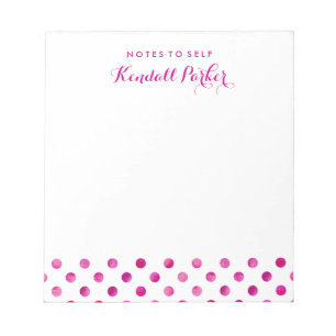 Bloc-note Points de polka à l'aquarelle rose avec votre nom