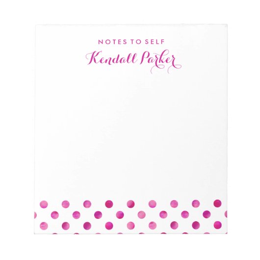 Bloc-note Points de polka à l'aquarelle rose avec votre nom (Devant)