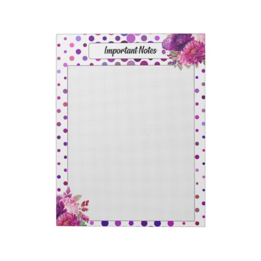 Bloc-note Pois floraux violets _ Notes importantes (Tourné)