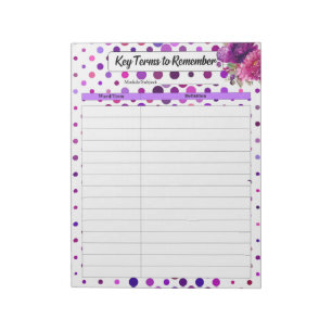 Bloc-note Pois floraux violets _ Termes clés à retenir