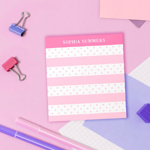 Bloc-note Pois roses et rayures Ajouter votre nom