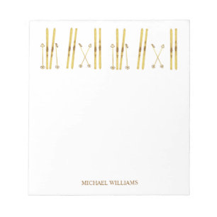 Bloc-note Poles Gold Skis Crème d'illustration de ski Vint