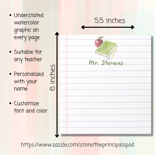 Bloc-note Pomme enseignant personnalisée et réserver à l'éco